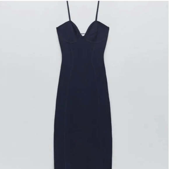 Zara Dress Fitted Knit Dress Navy Blue - Picture 4 of 4